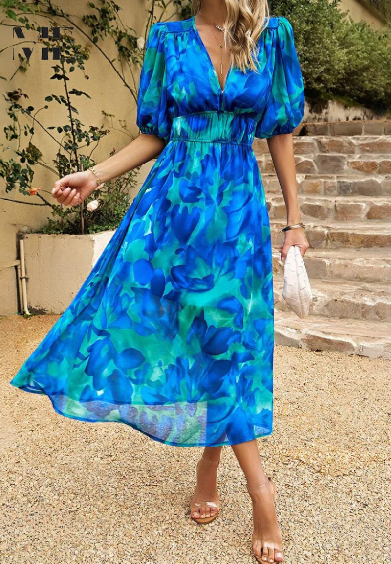 Paige | Women Colorful Floral V Neck Midi Dress