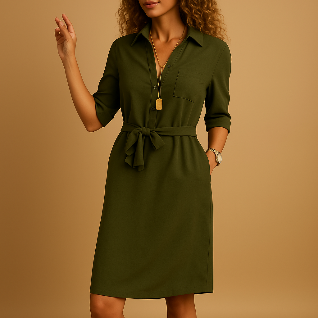 Olivia | Women’s Spring Belted Collared Midi Dress