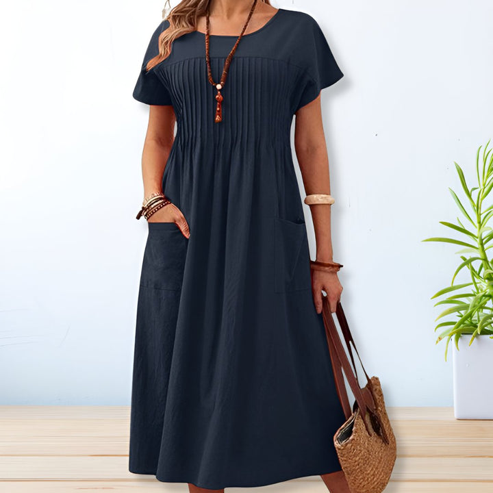 Beatrice | Women’s Pleated Short Sleeve Midi Dress