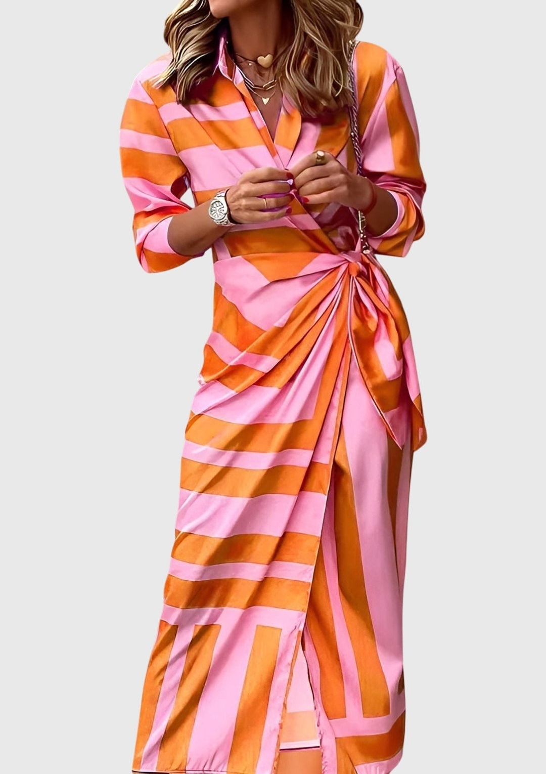 Abigail | Womens Striped Wrap Midi Dress