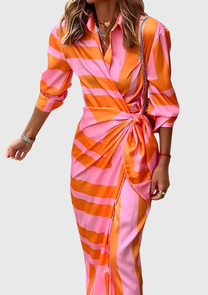 Abigail | Womens Striped Wrap Midi Dress