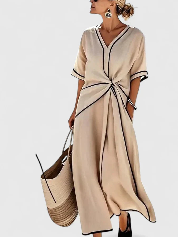 Mia | Womens V Neck Tie Waist Midi Dress