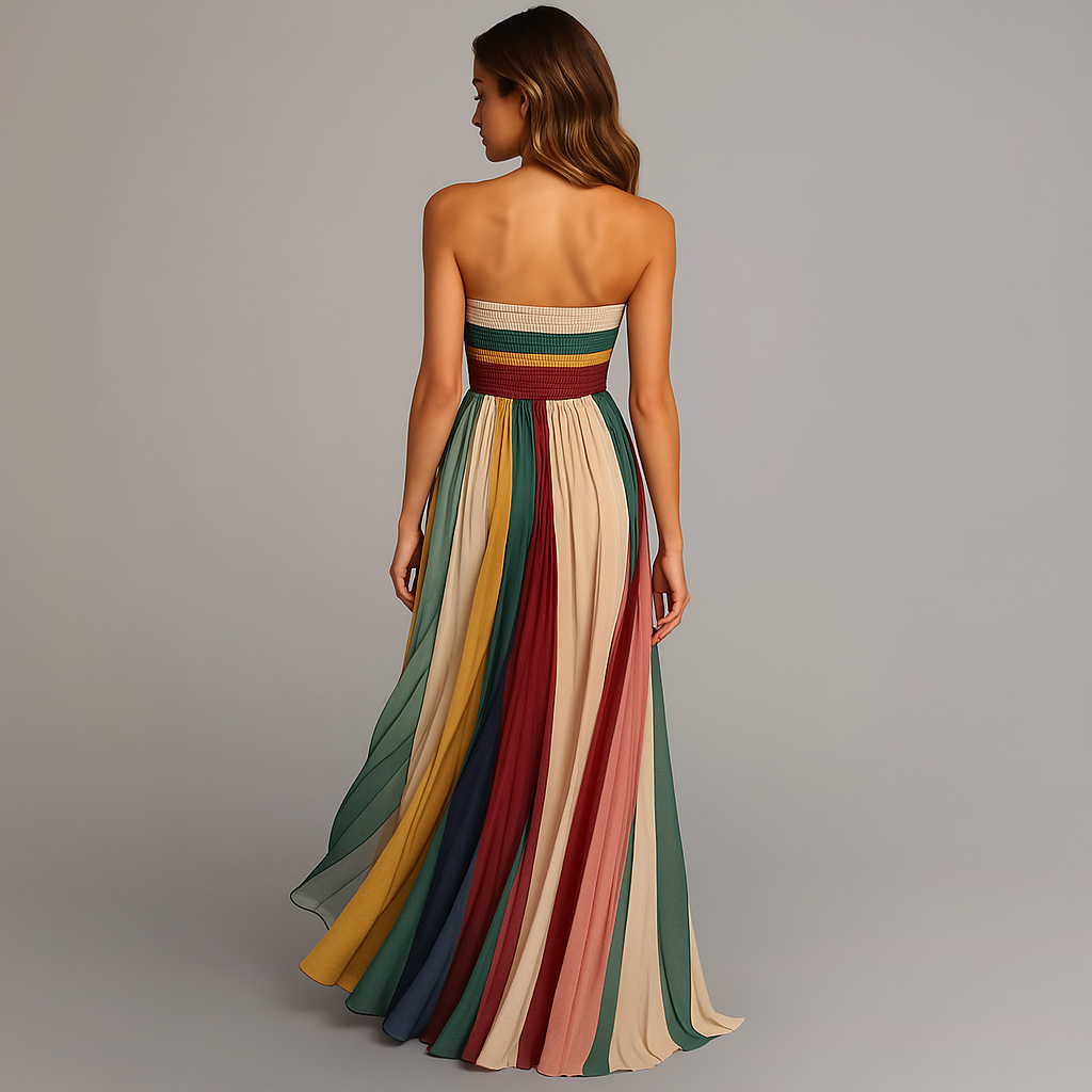 Violet | Women’s Strapless Pleated Colorblock Maxi Dress
