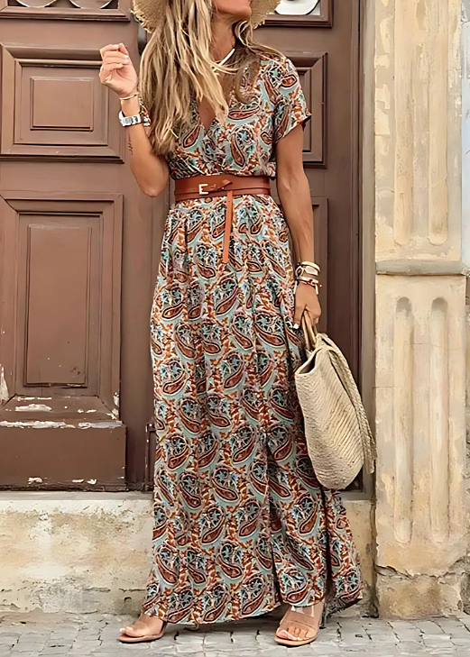 Claire | Women’s Printed V Neck Split Maxi Dress