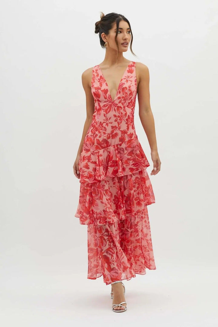 Hannah | Women’s Summer V Neck Tiered Maxi Dress
