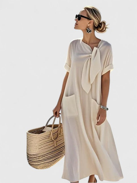 Sydney | Womens Loose Pocket Tie Neck Midi Dress