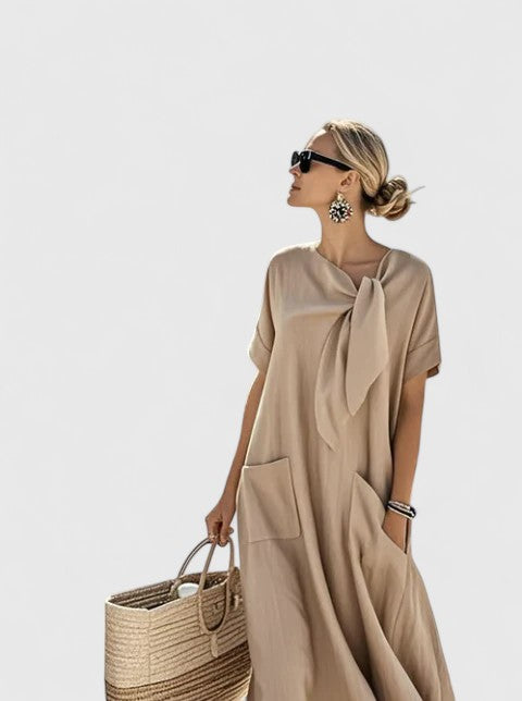 Sydney | Womens Loose Pocket Tie Neck Midi Dress