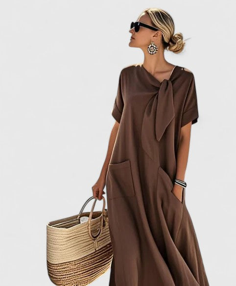 Sydney | Womens Loose Pocket Tie Neck Midi Dress