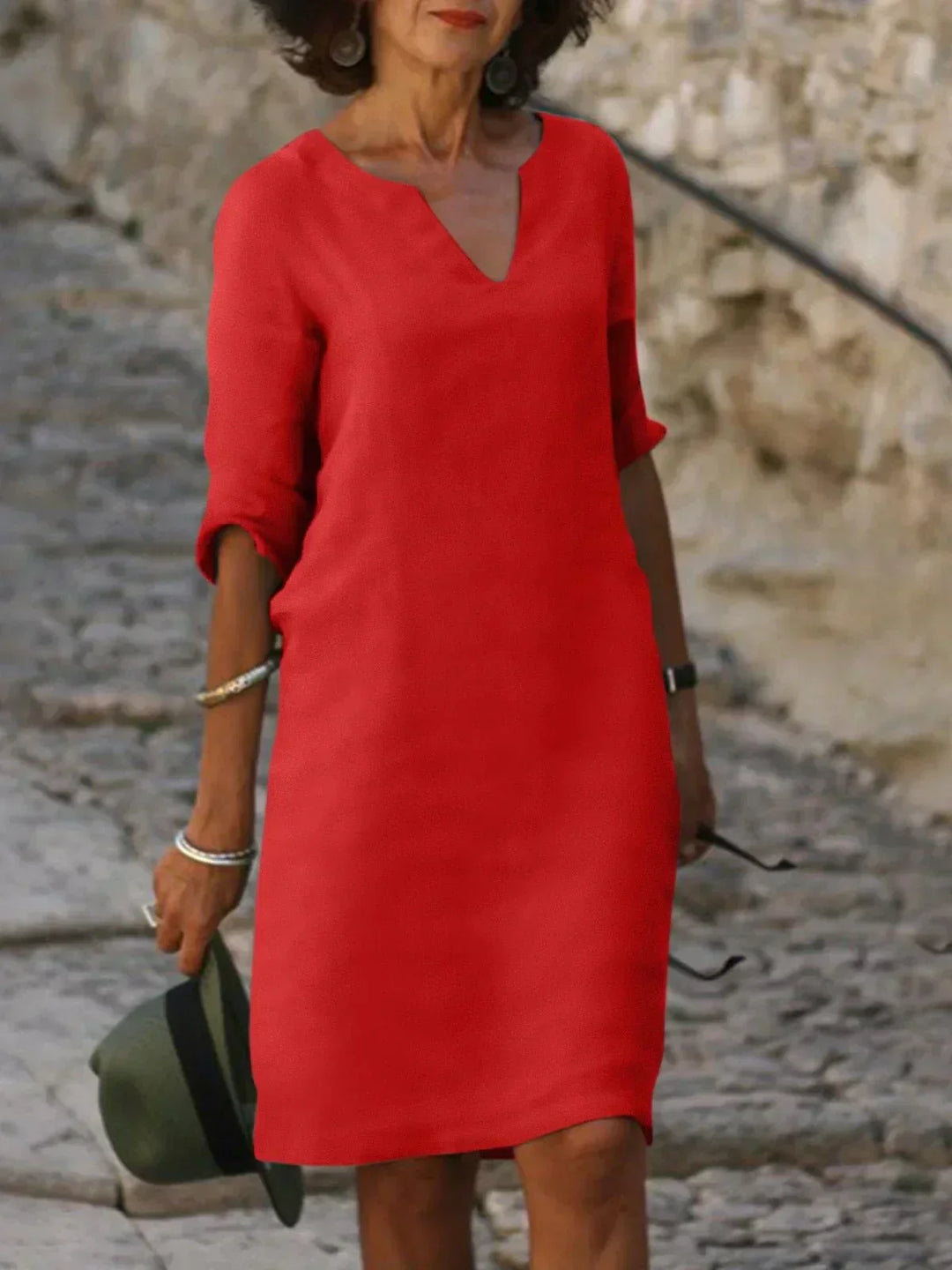 Caroline | Women’s Elegant Notch Neck Midi Dress