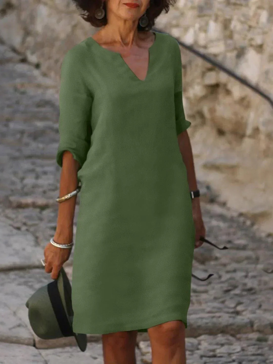Caroline | Women’s Elegant Notch Neck Midi Dress