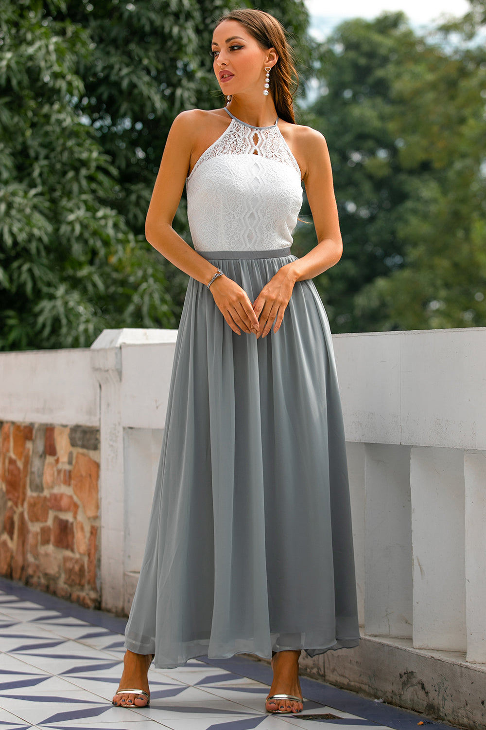 Natalie  Women Wedding Guest Halter Maxi Dress