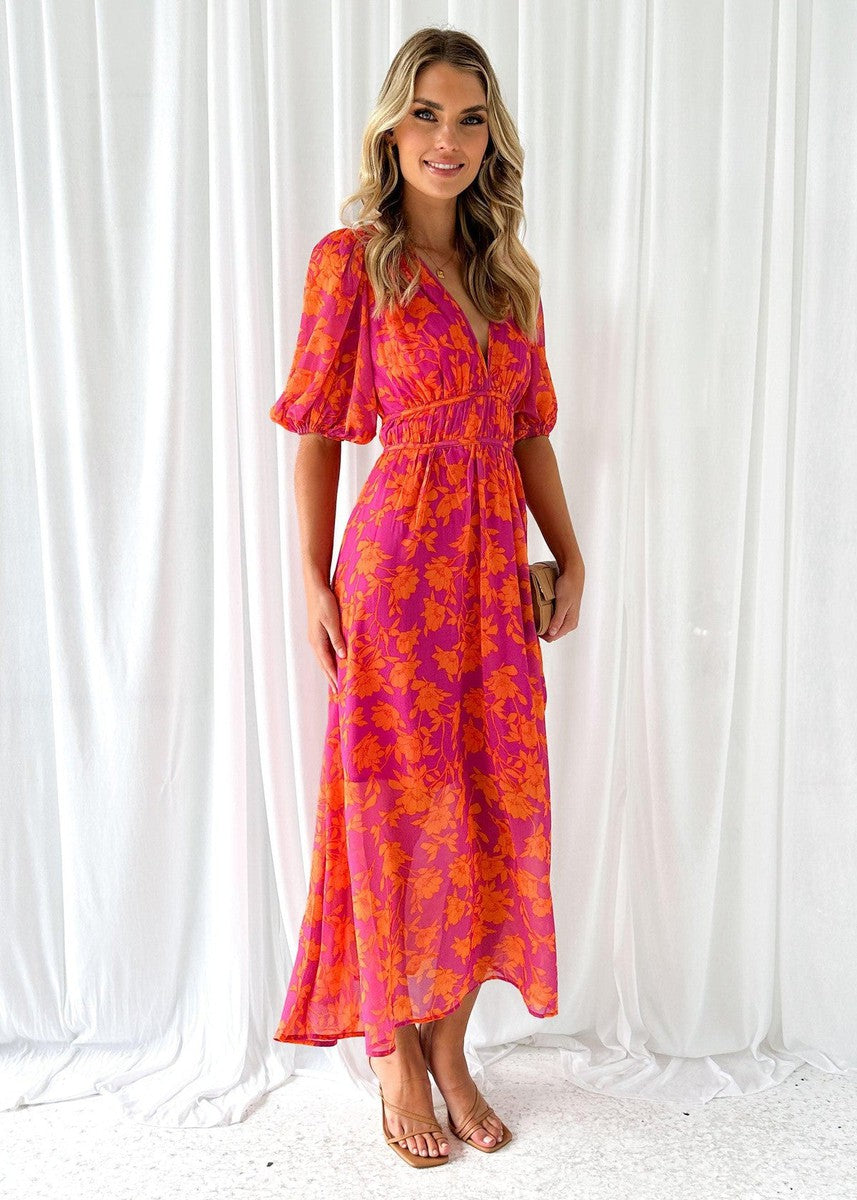 Ella | Women's Floral V Neck Maxi Wedding Guest Dress