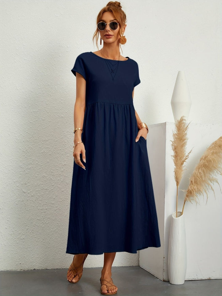 Eleanor | Women's Short Sleeve Loose Midi Pocket Dress