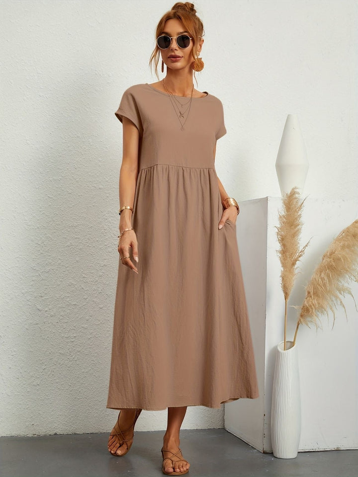 Eleanor | Women's Short Sleeve Loose Midi Pocket Dress