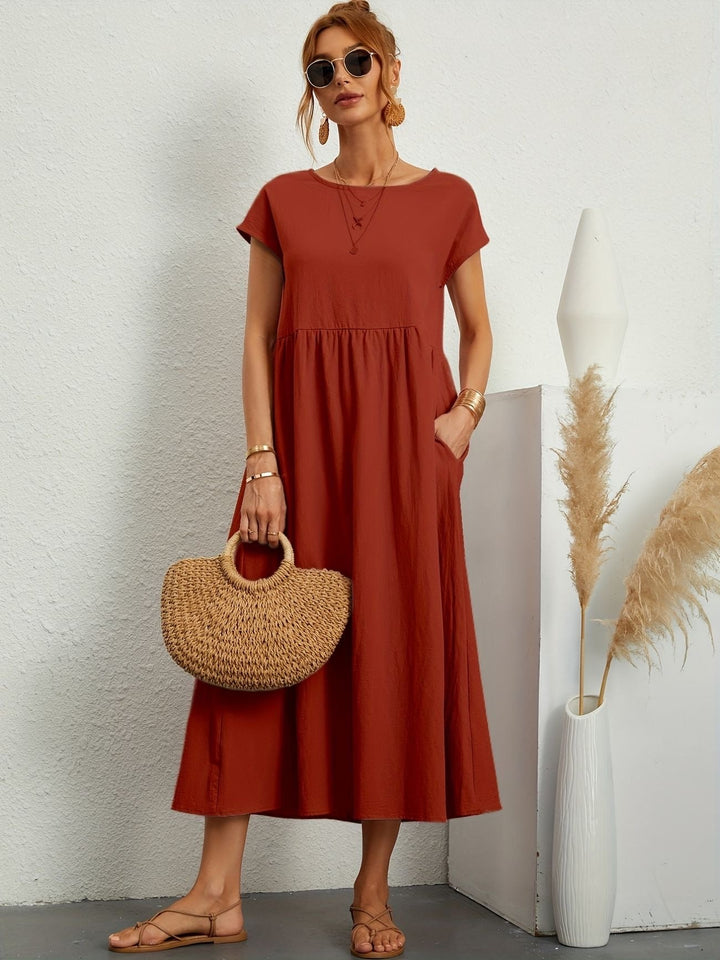 Eleanor | Women's Short Sleeve Loose Midi Pocket Dress