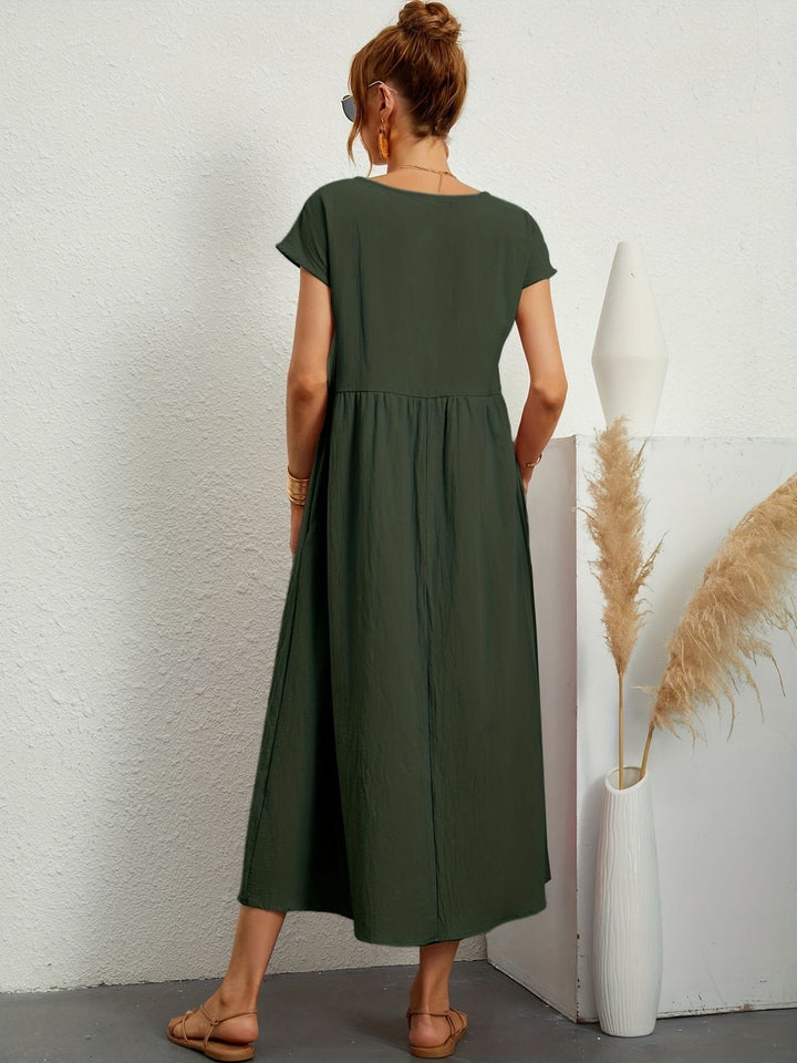 Eleanor | Women's Short Sleeve Loose Midi Pocket Dress