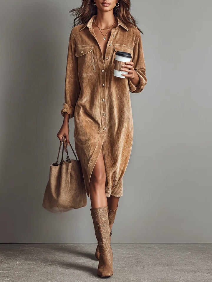 Emma | Women's Button Front Long Sleeve Midi Dress