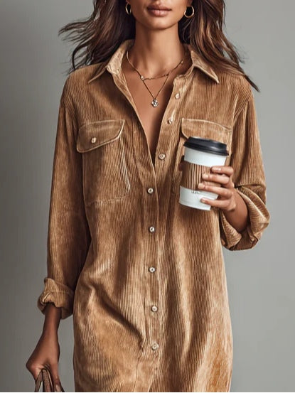 Emma | Women's Button Front Long Sleeve Midi Dress