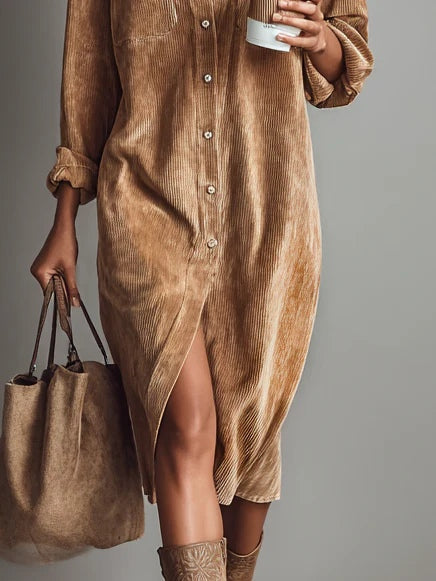 Emma | Women's Button Front Long Sleeve Midi Dress