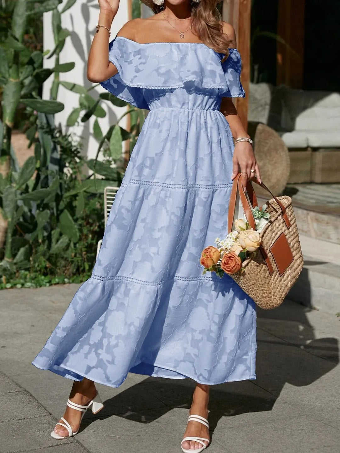 Gabriella | Women's Off Shoulder Tiered Maxi Wedding Guest Dress