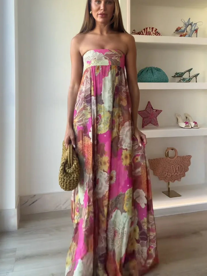 Bella | Women's Strapless Floral Maxi Wedding Guest Dress