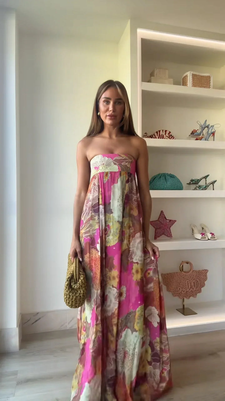 Bella | Women's Strapless Floral Maxi Wedding Guest Dress